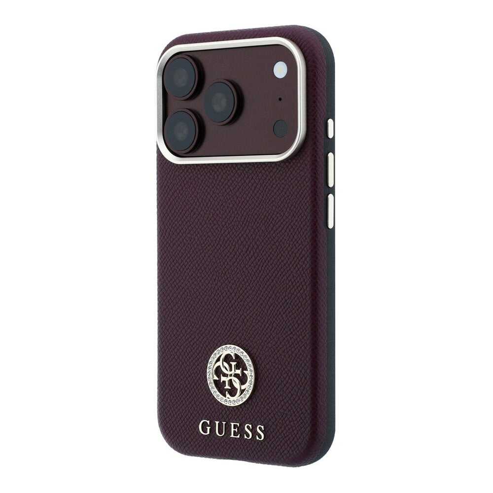 Guess Guess iPhone 18 Pro Max Case hard shell - MagSafe - SW - grained PU - round rhinestone logo Burgundy