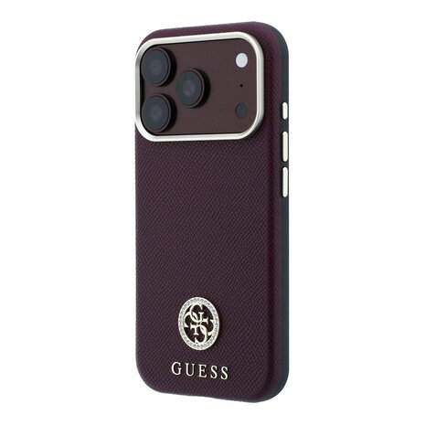 Guess Guess iPhone 18 Pro Max Hoesje harde behuizing - MagSafe - SW - generfd PU - rond strasslogo Bordeauxrood Guess Guess iPhone 18 Pro Max Hoesje harde behuizing - MagSafe - SW - generfd PU - rond strasslogo Bordeauxrood