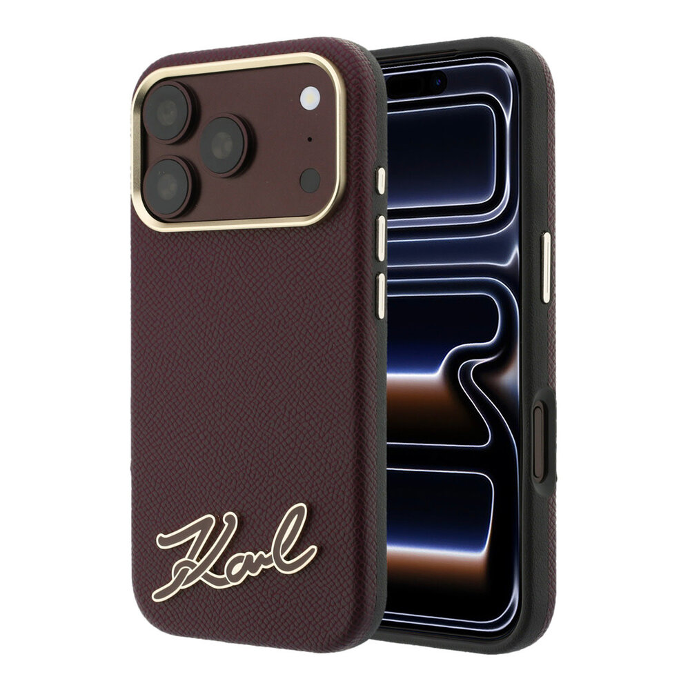 Karl Lagerfeld Karl iPhone 18 Pro Hoesje harde behuizing - MagSafe - SW - generfd PU - signatuurlogo van hars Bordeauxrood Karl Lagerfeld Karl iPhone 18 Pro Hoesje harde behuizing - MagSafe - SW - generfd PU - signatuurlogo van hars Bordeauxrood