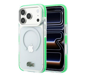 Lacoste Lacoste iPhone 18 Pro Hoesje harde behuizing - MagSafe - IML - schokbestendig - groene randen Transparant/Groen