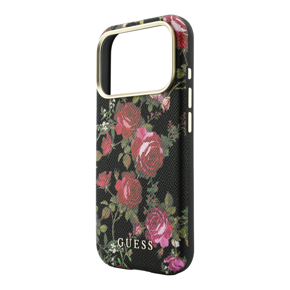 Guess Guess iPhone 18 Pro Max Hoesje harde behuizing - MagSafe - SW - PU - Blossom Roses-print Zwart Guess Guess iPhone 18 Pro Max Hoesje harde behuizing - MagSafe - SW - PU - Blossom Roses-print Zwart