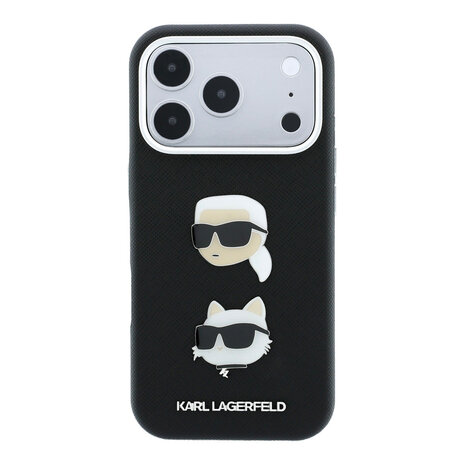 Karl Lagerfeld Karl iPhone 18 Pro Hülle Hartschale - SW - PU - Saffiano - K&C Heads-Anstecker - Logo Schwarz Karl Lagerfeld Karl iPhone 18 Pro Hülle Hartschale - SW - PU - Saffiano - K&C Heads-Anstecker - Logo Schwarz