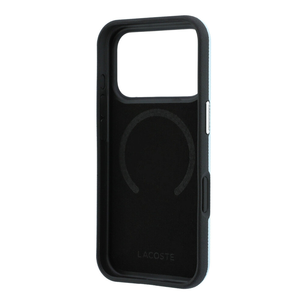 Lacoste Lacoste iPhone 18 Pro Max Hoesje harde behuizing - MagSafe - PVC - Petit Pique - reliëf Lichtblauw