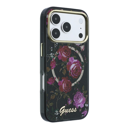 Guess Guess iPhone 18 Pro/iPhone 17 Pro Hartschalenhülle MagSafe IML Glitzer Blossom Roses Rosenmuster - Schwarz