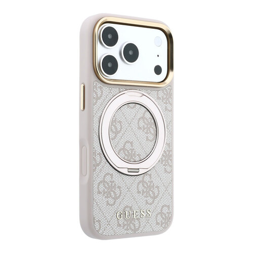Guess Guess iPhone 18 Pro Max/iPhone 17 Pro Max Hartschalenhülle MagSafe PU 4G 360° Ringständer Klassisches Logo - Rosa