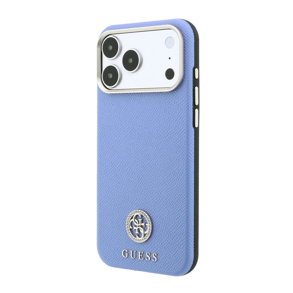 Guess Guess iPhone 18 Pro Max Hoesje harde behuizing - MagSafe - SW - generfd PU - rond strasslogo Lichtblauw Guess Guess iPhone 18 Pro Max Hoesje harde behuizing - MagSafe - SW - generfd PU - rond strasslogo Lichtblauw