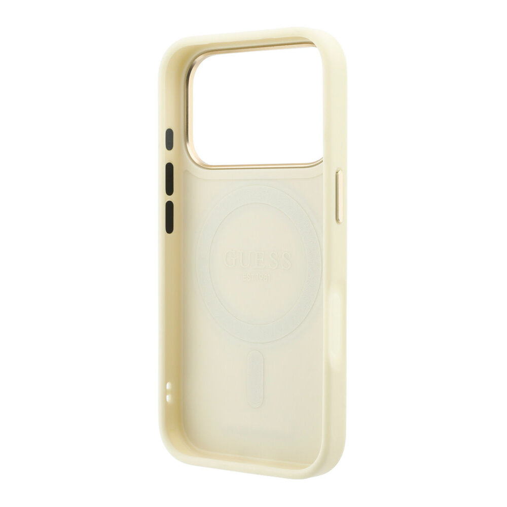 Guess Guess iPhone 18 Pro Max Hoesje harde behuizing - MagSafe - ringstandaard 360 - generfd PU - klassiek logo Beige Guess Guess iPhone 18 Pro Max Hoesje harde behuizing - MagSafe - ringstandaard 360 - generfd PU - klassiek logo Beige