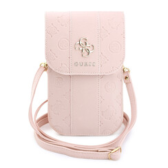 Guess Pochette pour téléphone Peony - PU - logo 4G - logo classique - motif à rayures - bandoulière Rose