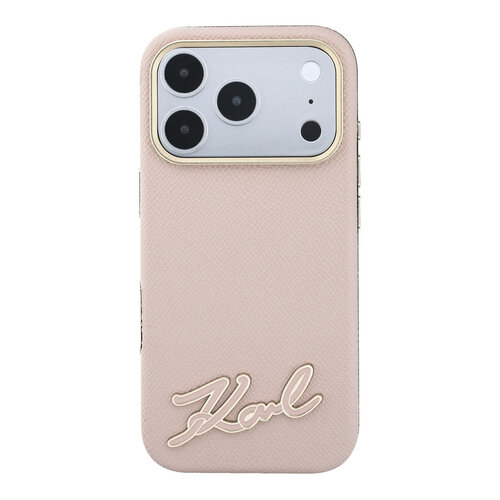 Karl Lagerfeld Karl Lagerfeld iPhone 18 Pro Max/iPhone 17 Pro Max Hardcasehoesje MagSafe SW Generfd PU Handtekeninglogo van hars - Roze