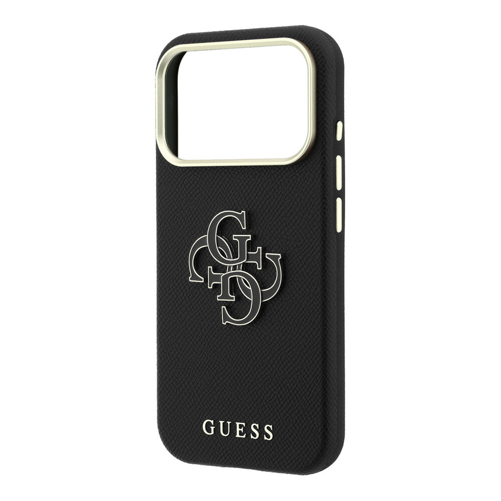 Guess Guess iPhone 18 Pro Max Hülle Hartschale - SW - genarbtes PU - großes Kunstharzlogo Schwarz