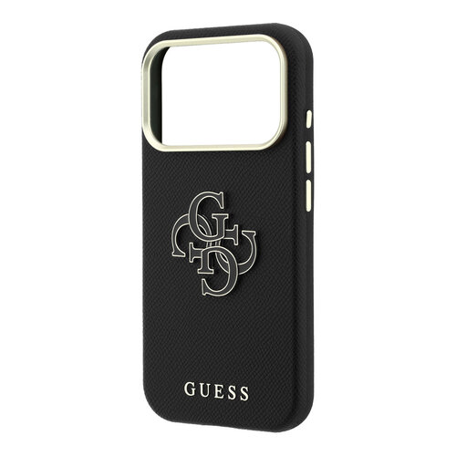 Guess Guess iPhone 18 Pro Max/iPhone 17 Pro Max Hartschalenhülle SW Genarbtes PU Großes Kunstharzlogo - Schwarz