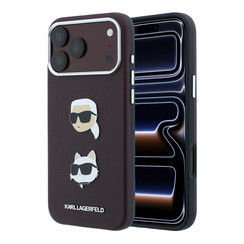 Karl Lagerfeld iPhone 18 Pro Max/iPhone 17 Pro Max Hartschalenhülle SW PU Saffiano Karl und Choupette Kopf-Anstecker Logo - Bordeaux