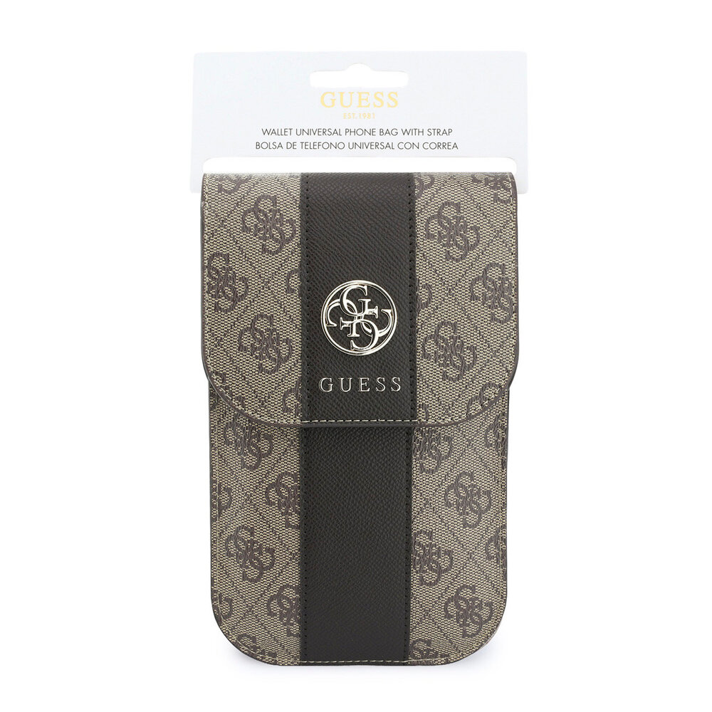 Guess Guess Phone pouch 4G - PU - round 4G logo - classic logo - stripe pattern - carrying strap Brown Guess Guess Phone pouch 4G - PU - round 4G logo - classic logo - stripe pattern - carrying strap Brown