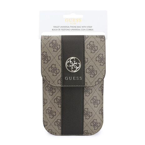 Guess Guess Phone pouch 4G - PU - round 4G logo - classic logo - stripe pattern - carrying strap Brown Guess Guess Phone pouch 4G - PU - round 4G logo - classic logo - stripe pattern - carrying strap Brown