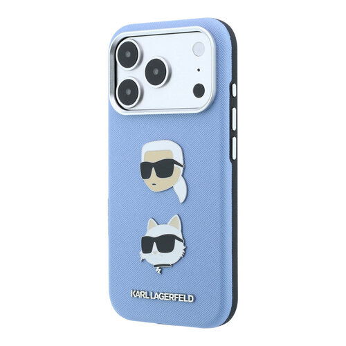 Karl Lagerfeld Karl Lagerfeld iPhone 18 Pro/iPhone 17 Pro Hartschalenhülle SW PU Saffiano Karl und Choupette Kopf-Anstecker Logo - Hellblau