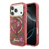 Guess Guess iPhone 18 Pro Hoesje harde behuizing - MagSafe - IML - glitter - Blossom Roses Bordeauxrood