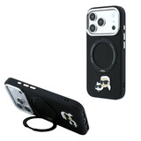 Karl Lagerfeld Karl iPhone 18 Pro Max Hoesje harde behuizing - MagSafe - PU - ringstandaard 360 - KC Heads-pin Zwart