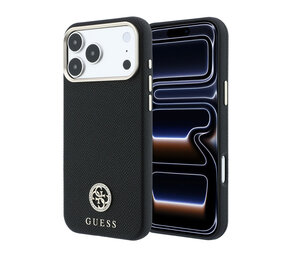 Guess Guess iPhone 18 Pro Max Case hard shell - MagSafe - SW - grained PU - round rhinestone logo Black Guess Guess iPhone 18 Pro Max Case hard shell - MagSafe - SW - grained PU - round rhinestone logo Black