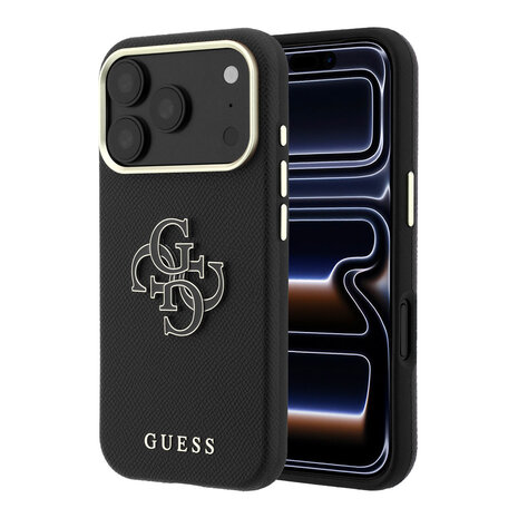 Guess Guess iPhone 18 Pro Hoesje harde behuizing - SW - generfd PU - groot logo van hars Zwart