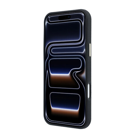 Guess Guess iPhone 18 Pro Hülle Hartschale - MagSafe - SW - genarbtes PU - rundes Strasslogo Schwarz
