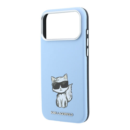 Karl Lagerfeld Karl Lagerfeld iPhone 18 Pro Max/iPhone 17 Pro Max Hartschalenhülle MagSafe SW Glattes PU Choupette Skizze - Hellblau