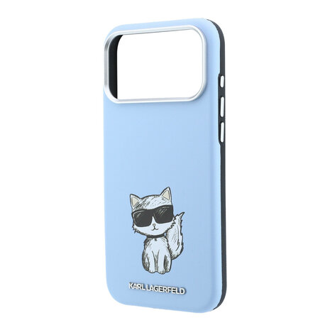 Karl Lagerfeld Karl iPhone 18 Pro Max Hoesje harde behuizing - MagSafe - SW - glad PU - Choupette Sketch Lichtblauw