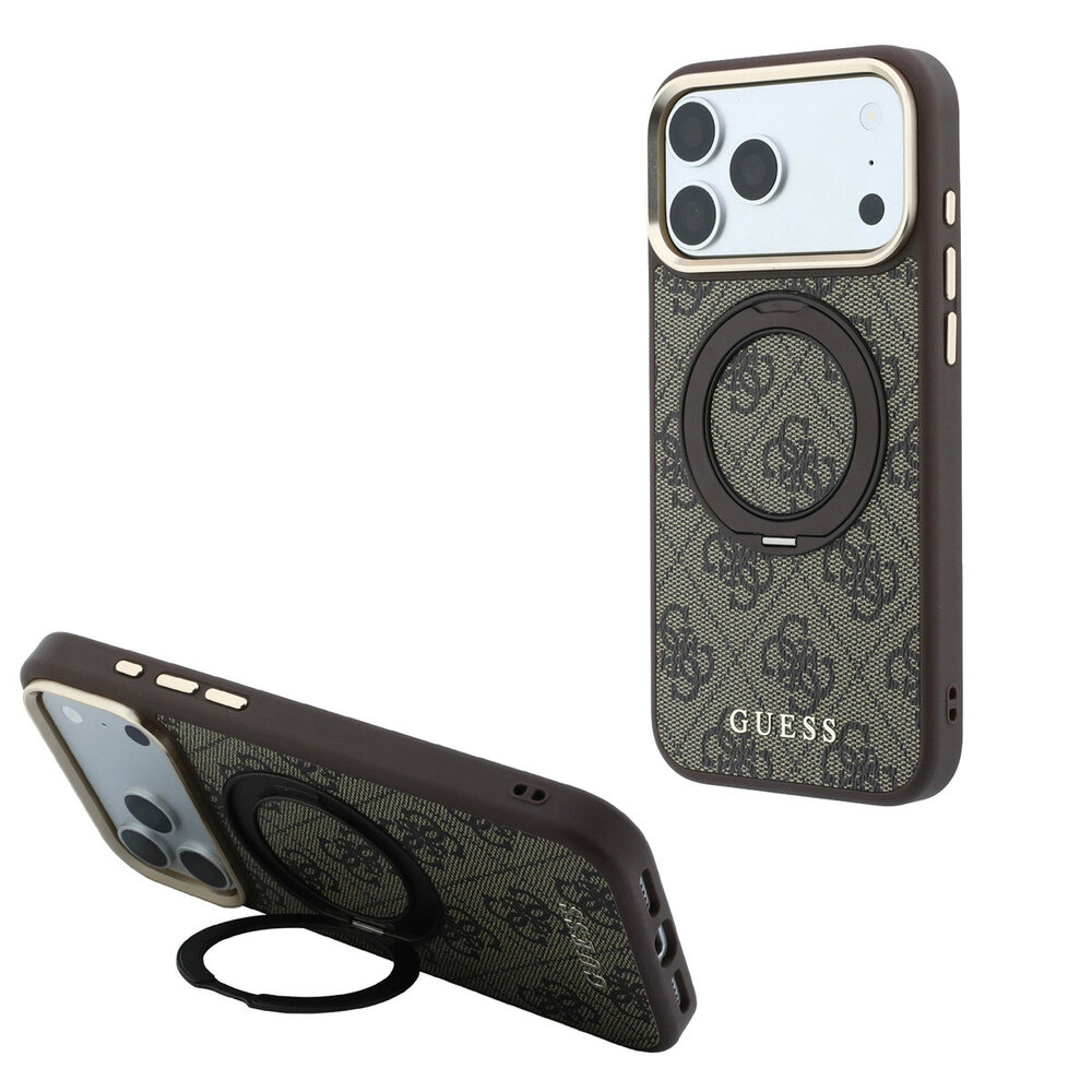 Guess Guess iPhone 18 Pro Hoesje harde behuizing - MagSafe - ringstandaard 360 - 4G - PU - klassiek logo Bruin Guess Guess iPhone 18 Pro Hoesje harde behuizing - MagSafe - ringstandaard 360 - 4G - PU - klassiek logo Bruin