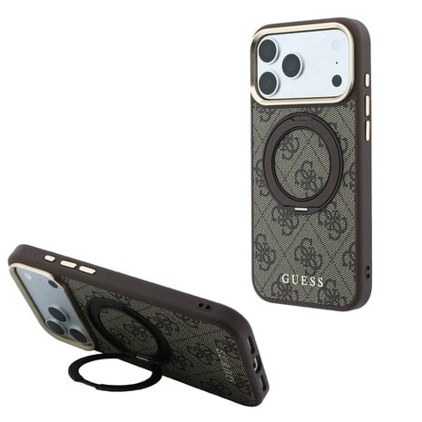 Guess Guess iPhone 18 Pro Hoesje harde behuizing - MagSafe - ringstandaard 360 - 4G - PU - klassiek logo Bruin Guess Guess iPhone 18 Pro Hoesje harde behuizing - MagSafe - ringstandaard 360 - 4G - PU - klassiek logo Bruin