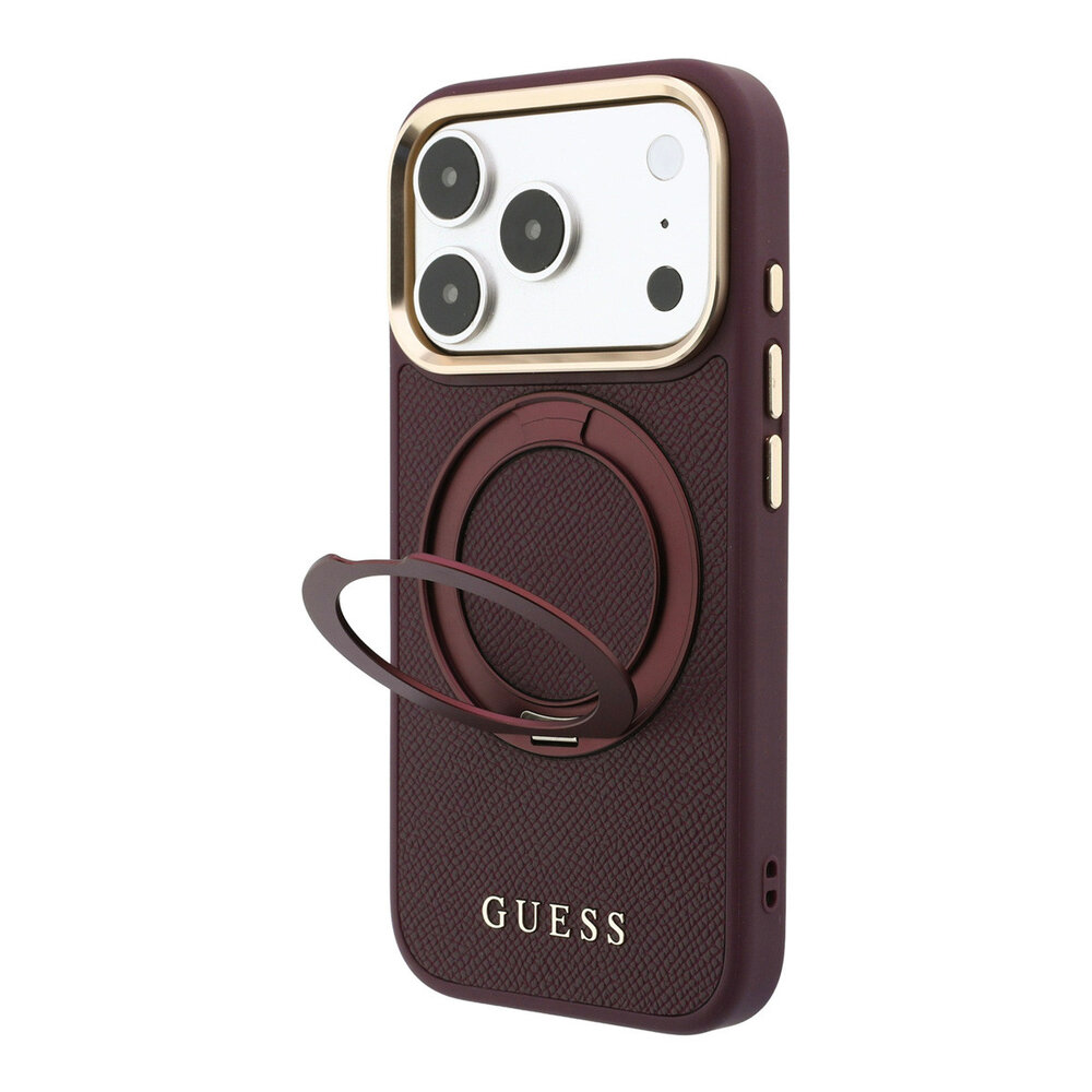 Guess Guess iPhone 18 Pro Max Coque structure rigide - MagSafe - anneau support à 360 degrés - PU grainé - logo classique Bordeaux Guess Guess iPhone 18 Pro Max Coque structure rigide - MagSafe - anneau support à 360 degrés - PU grainé - logo classique Bordeaux
