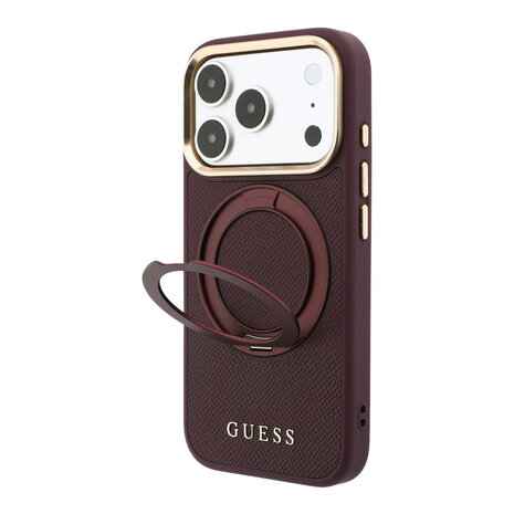 Guess Guess iPhone 18 Pro Max Case hard shell - MagSafe - 360-degree ring stand - grained PU - classic logo Burgundy Guess Guess iPhone 18 Pro Max Case hard shell - MagSafe - 360-degree ring stand - grained PU - classic logo Burgundy