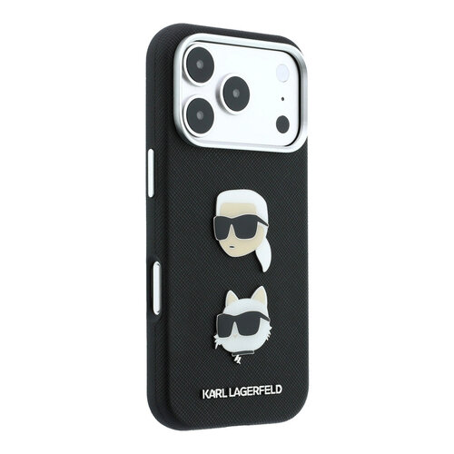 Karl Lagerfeld Karl Lagerfeld iPhone 18 Pro/iPhone 17 Pro Hartschalenhülle SW PU Saffiano Karl und Choupette Kopf-Anstecker Logo - Schwarz