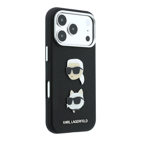 Karl Lagerfeld Karl iPhone 18 Pro Coque structure rigide - SW - PU - Saffiano - insignes K&C Heads - logo Noir Karl Lagerfeld Karl iPhone 18 Pro Coque structure rigide - SW - PU - Saffiano - insignes K&C Heads - logo Noir