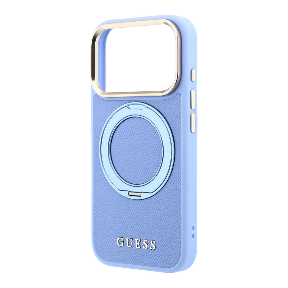 Guess Guess iPhone 18 Pro Max Hülle Hartschale - MagSafe - 360-Grad-Ringständer - genarbtes PU - klassisches Logo Hellblau Guess Guess iPhone 18 Pro Max Hülle Hartschale - MagSafe - 360-Grad-Ringständer - genarbtes PU - klassisches Logo Hellblau