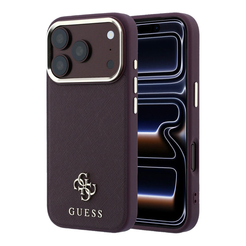 Guess Guess iPhone 18 Pro Max Coque structure rigide - MagSafe - Saffiano - petit 4G - Classic Bordeaux
