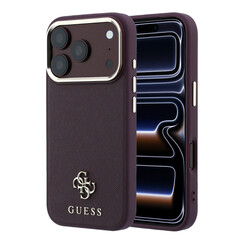 Guess iPhone 18 Pro Max/iPhone 17 Pro Max Coque rigide - MagSafe - Saffiano - Petit logo 4G - Logo classique - Bordeaux