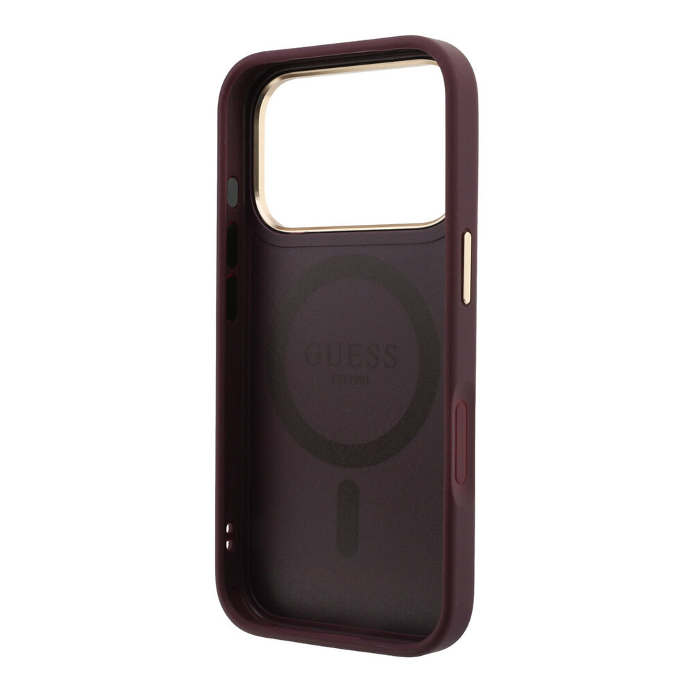 Guess Guess iPhone 18 Pro Max Coque structure rigide - MagSafe - anneau support à 360 degrés - PU grainé - logo classique Bordeaux Guess Guess iPhone 18 Pro Max Coque structure rigide - MagSafe - anneau support à 360 degrés - PU grainé - logo classique Bordeaux