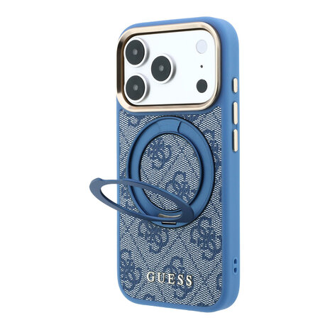 Guess Guess iPhone 18 Pro Coque structure rigide - MagSafe - anneau support à 360 degrés - 4G - PU - logo classique Bleu Guess Guess iPhone 18 Pro Coque structure rigide - MagSafe - anneau support à 360 degrés - 4G - PU - logo classique Bleu