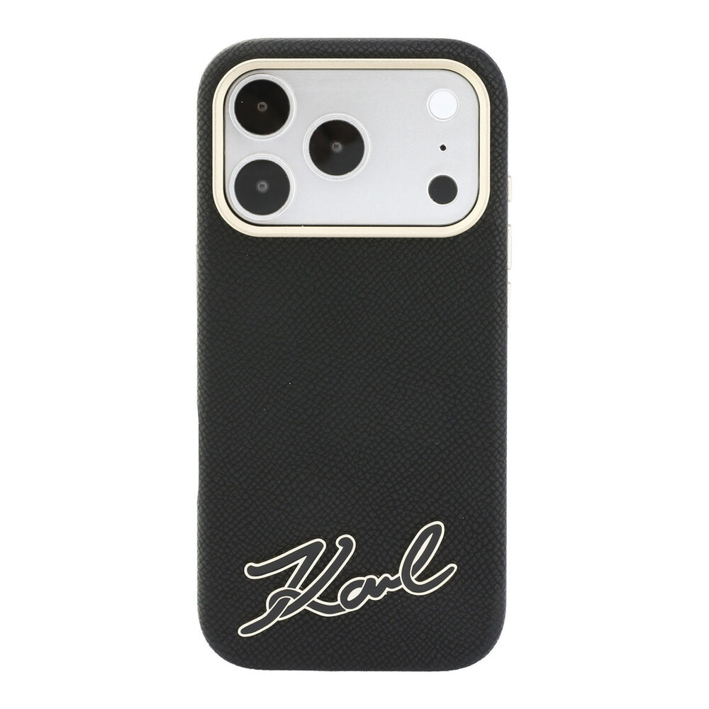 Karl Lagerfeld Karl iPhone 18 Pro Max Hoesje harde behuizing - MagSafe - SW - generfd PU - signatuurlogo van hars Zwart Karl Lagerfeld Karl iPhone 18 Pro Max Hoesje harde behuizing - MagSafe - SW - generfd PU - signatuurlogo van hars Zwart