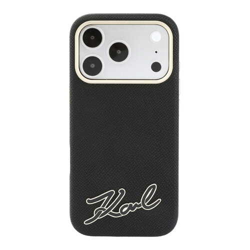 Karl Lagerfeld Karl Lagerfeld iPhone 18 Pro Max/iPhone 17 Pro Max Hardcasehoesje MagSafe SW Generfd PU Handtekeninglogo van hars - Zwart