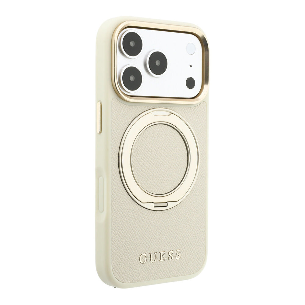 Guess Guess iPhone 18 Pro Max Hülle Hartschale - MagSafe - 360-Grad-Ringständer - genarbtes PU - klassisches Logo Beige Guess Guess iPhone 18 Pro Max Hülle Hartschale - MagSafe - 360-Grad-Ringständer - genarbtes PU - klassisches Logo Beige