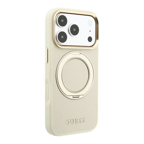 Guess Guess iPhone 18 Pro Max/iPhone 17 Pro Max Hartschalenhülle MagSafe Genarbtes PU 360° Ringständer Klassisches Logo - Beige