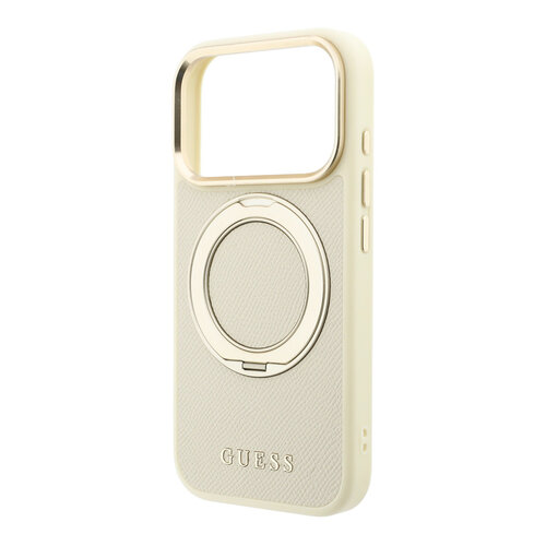 Guess Guess iPhone 18 Pro/iPhone 17 Pro Hartschalenhülle MagSafe Genarbtes PU 360° Ringständer Klassisches Logo - Beige