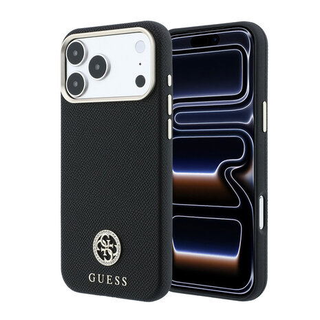 Guess Guess iPhone 18 Pro Hoesje harde behuizing - MagSafe - SW - generfd PU - rond strasslogo Zwart