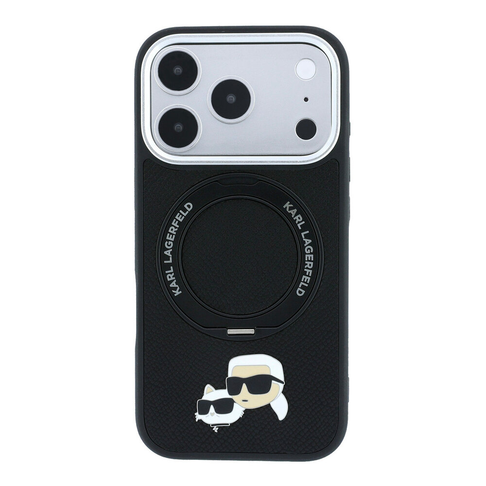 Karl Lagerfeld Karl iPhone 18 Pro Max Hoesje harde behuizing - MagSafe - PU - ringstandaard 360 - KC Heads-pin Zwart