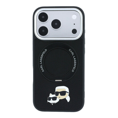 Karl Lagerfeld Karl Lagerfeld iPhone 18 Pro Max/iPhone 17 Pro Max Hartschalenhülle MagSafe PU 360° Ringständer KC Heads-Anstecker - Schwarz
