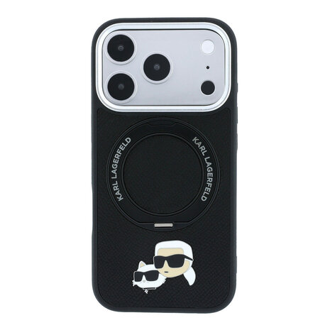 Karl Lagerfeld Karl iPhone 18 Pro Max Hoesje harde behuizing - MagSafe - PU - ringstandaard 360 - KC Heads-pin Zwart