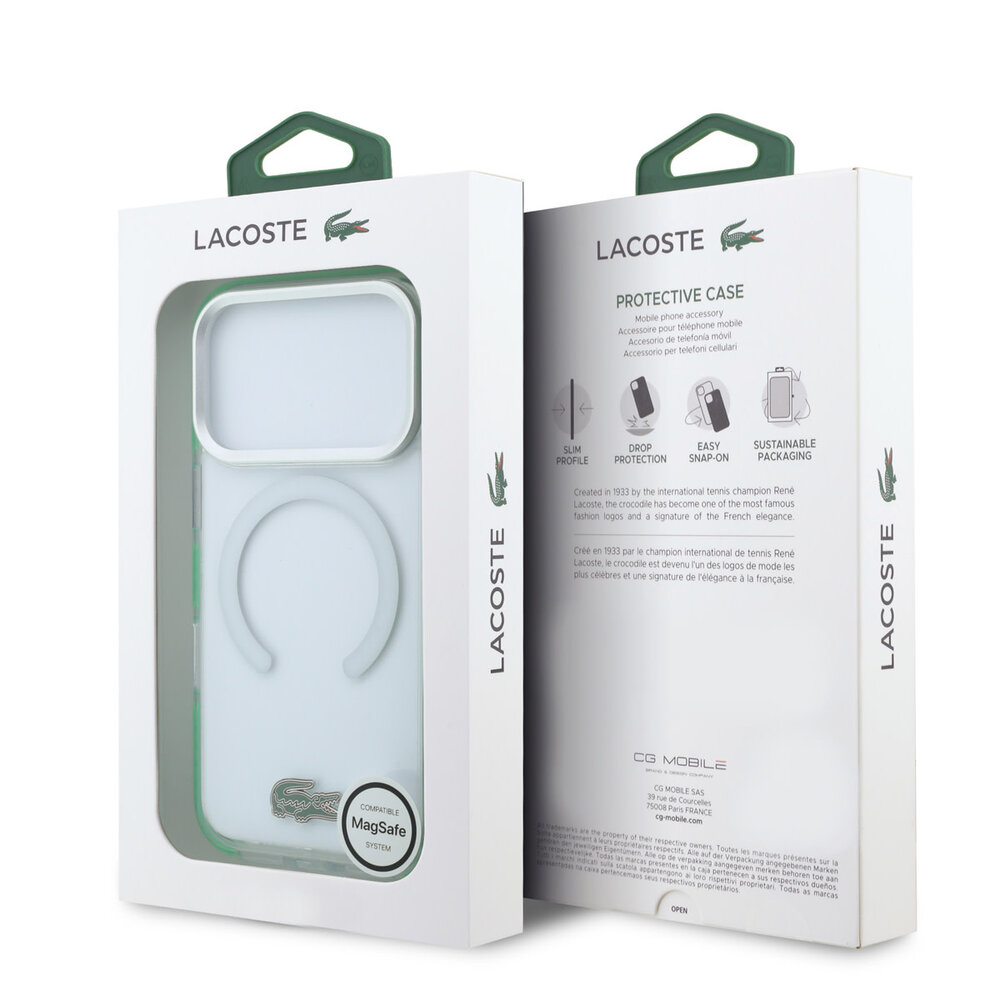 Lacoste Lacoste iPhone 18 Pro Max Hoesje harde behuizing - MagSafe - IML - schokbestendig - groene randen Transparant/Groen