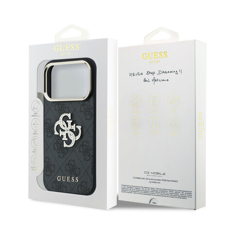 Guess Guess iPhone 18 Pro Max Hoesje harde behuizing - 4G - PU - groot strasslogo Zwart Guess Guess iPhone 18 Pro Max Hoesje harde behuizing - 4G - PU - groot strasslogo Zwart