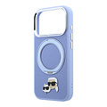 Karl Lagerfeld Karl Lagerfeld iPhone 18 Pro/iPhone 17 Pro Hartschalenhülle MagSafe PU 360° Ringständer KC Heads-Anstecker - Hellblau