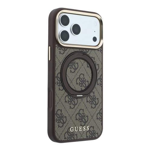 Guess Guess iPhone 18 Pro/iPhone 17 Pro Hartschalenhülle MagSafe PU 4G 360° Ringständer Klassisches Logo - Braun